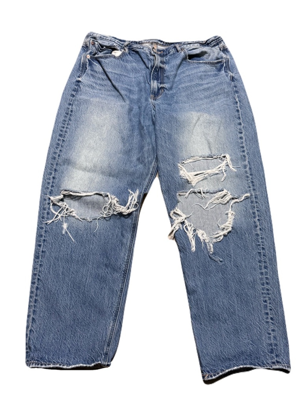 American Eagle 🦅 Distressed Light Blue Ripped Denim Jeans 90s Boyfriend 16 Long